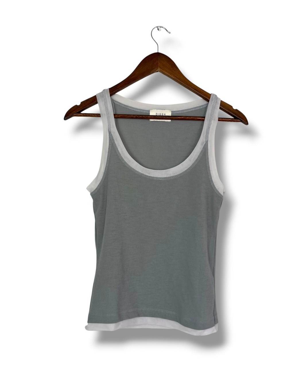 Dissh Contrast Scoop Tank Top Ribbed Mesh Trim Grey Small Elevated Basics Luxury